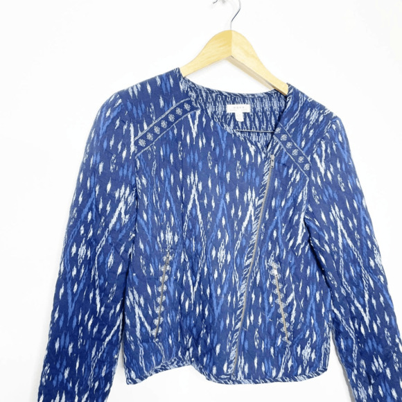 Joie Soft Akinyi Quilted Ikat Crop Jacket blue moto zippered womens s Small - Picture 3 of 8